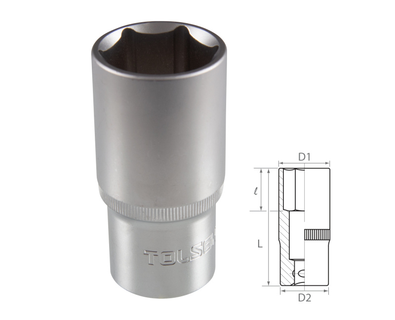 TOLSEN Головка торцевая глубокая шестигранная 1/2", 27 мм