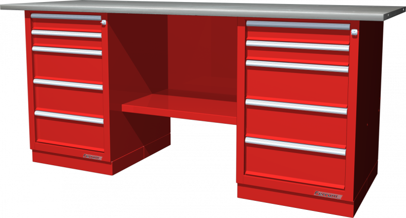 Верстак с двумя тумбами 5/5, серия "L", Верстак столешницы из металла FERRUM 01.255L-3000