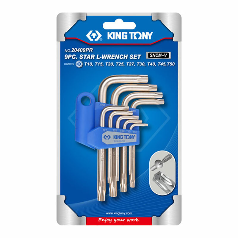 KING TONY Набор TORX L-типа, T10-T50, короткие с отверстием, 9 предметов 20409PR