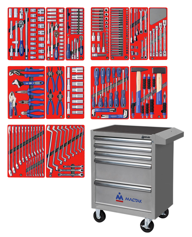 МАСТАК Набор инструментов "ЛИДЕР" в серой тележке, 270 предметов 52-05270G